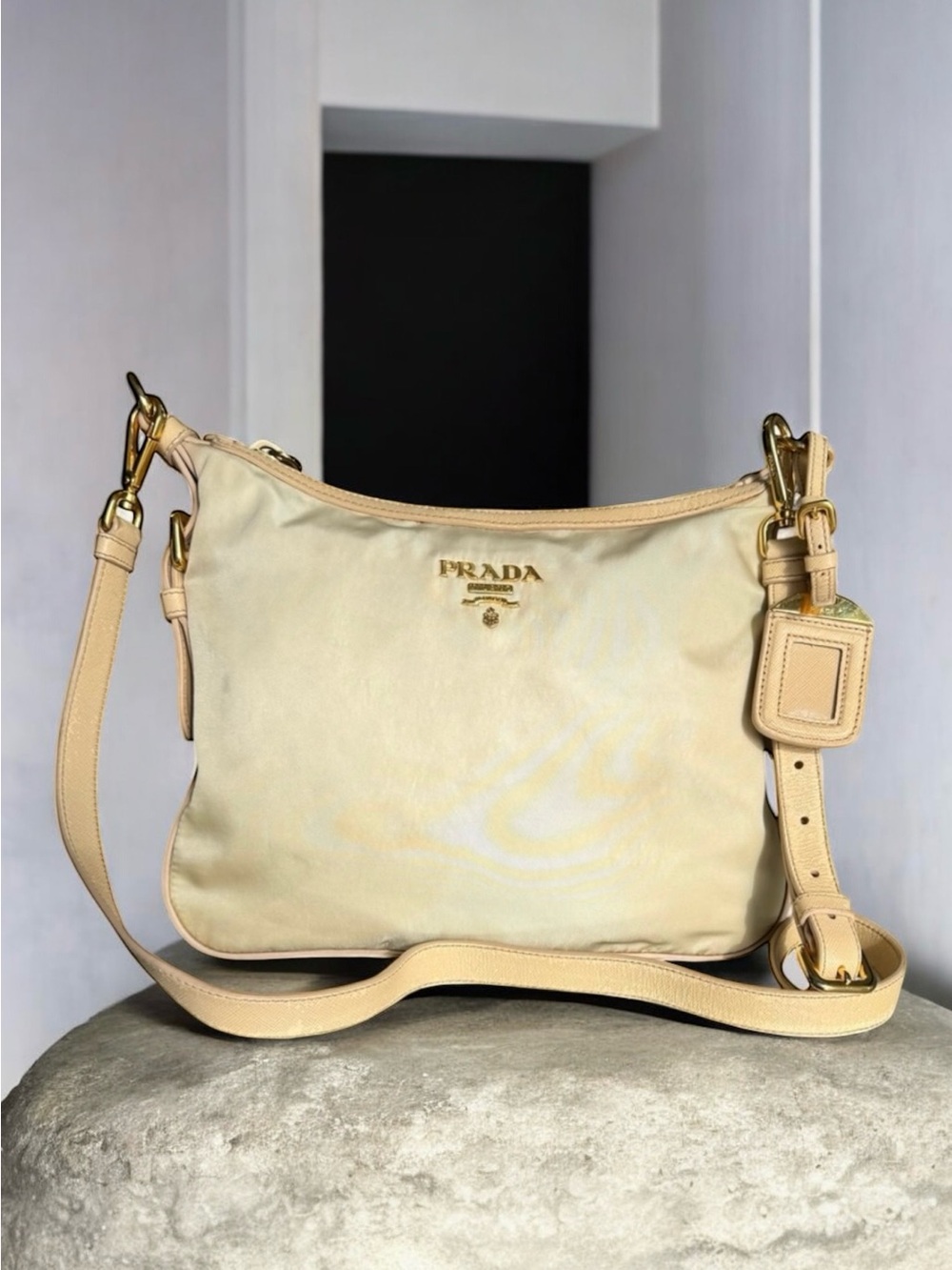 PRADA Tessuto Nylon Shoulder Bag Vanilla Cream Crossbody